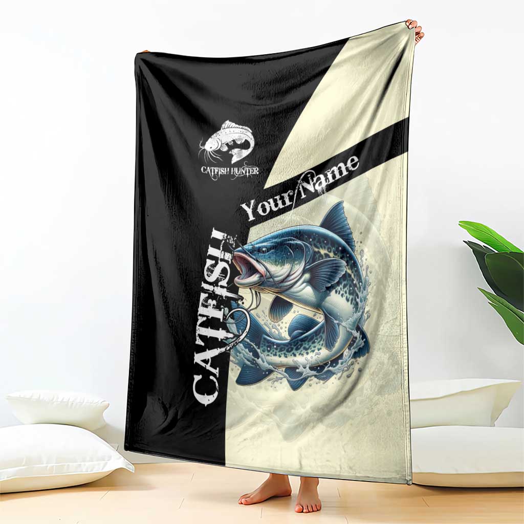 Catfish Fishing Customize Name Blanket Splash Effect and Black Cream Split Design - Wonder Print Shop