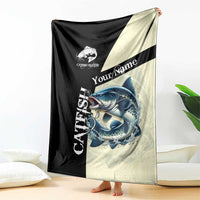Catfish Fishing Customize Name Blanket Splash Effect and Black Cream Split Design - Wonder Print Shop