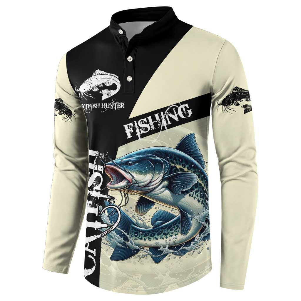 Catfish Fishing Customize Name Button Sweatshirt Splash Effect and Black Cream Split Design - Wonder Print Shop