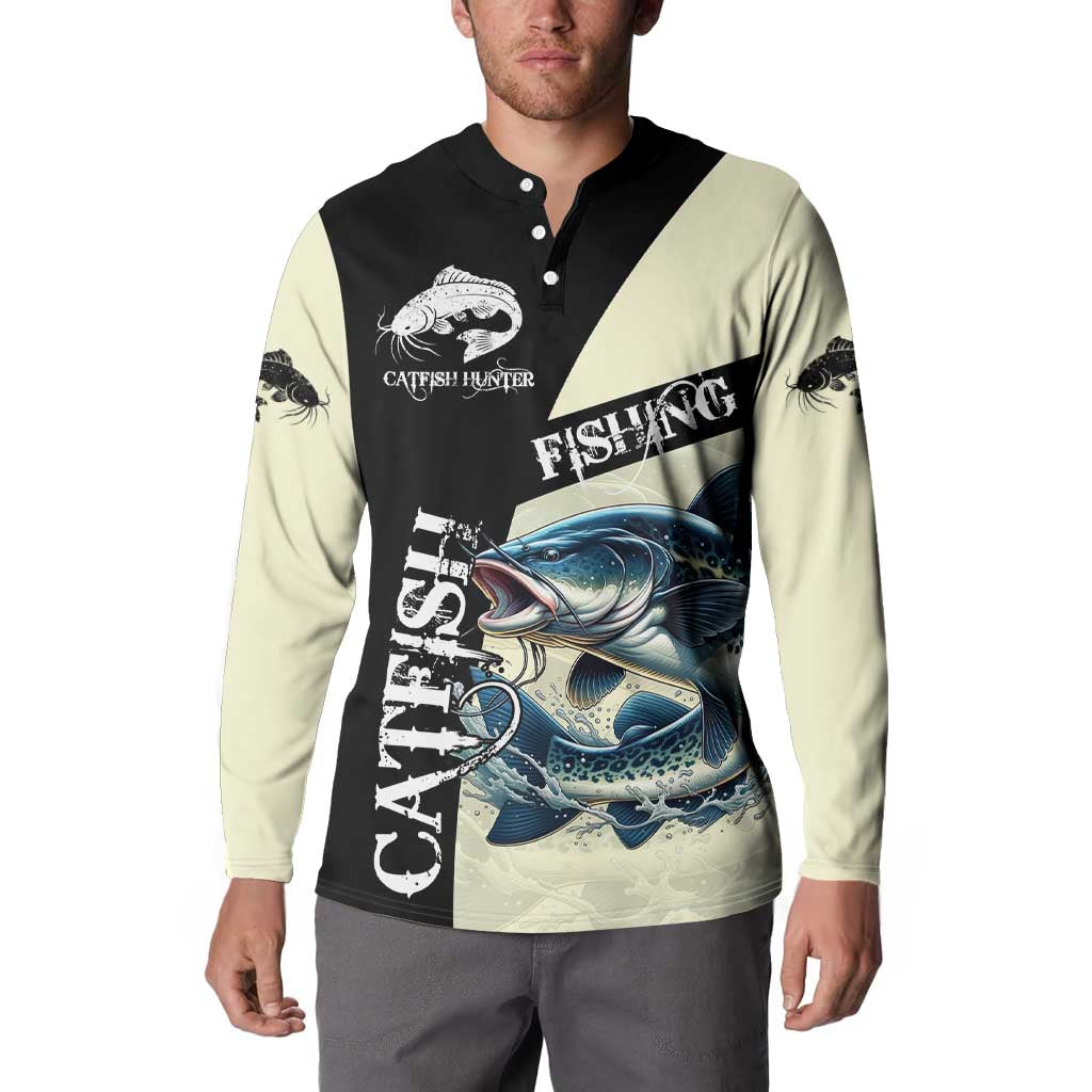 Catfish Fishing Customize Name Button Sweatshirt Splash Effect and Black Cream Split Design - Wonder Print Shop