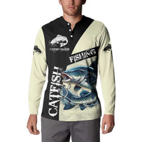 Catfish Fishing Customize Name Button Sweatshirt Splash Effect and Black Cream Split Design - Wonder Print Shop
