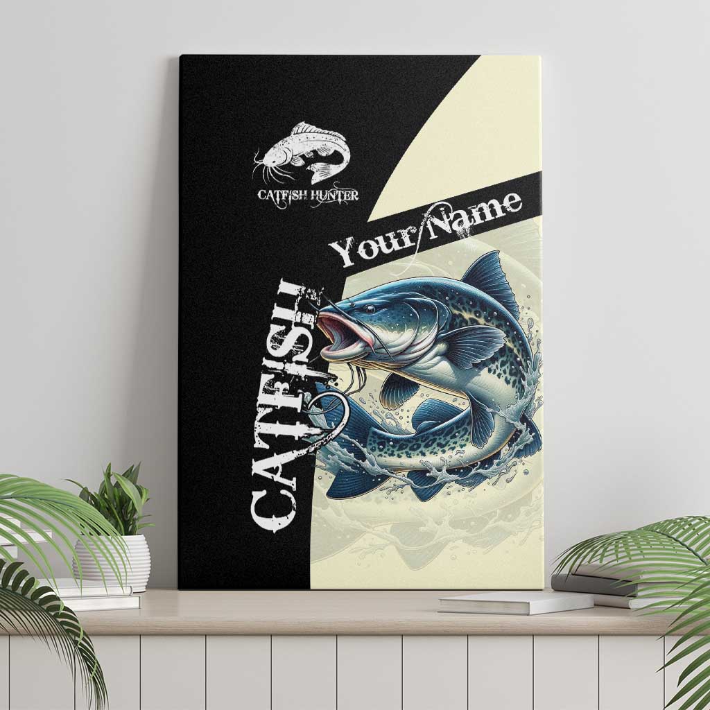 Catfish Fishing Customize Name Canvas Wall Art Splash Effect and Black Cream Split Design - Wonder Print Shop