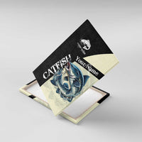 Catfish Fishing Customize Name Canvas Wall Art Splash Effect and Black Cream Split Design - Wonder Print Shop