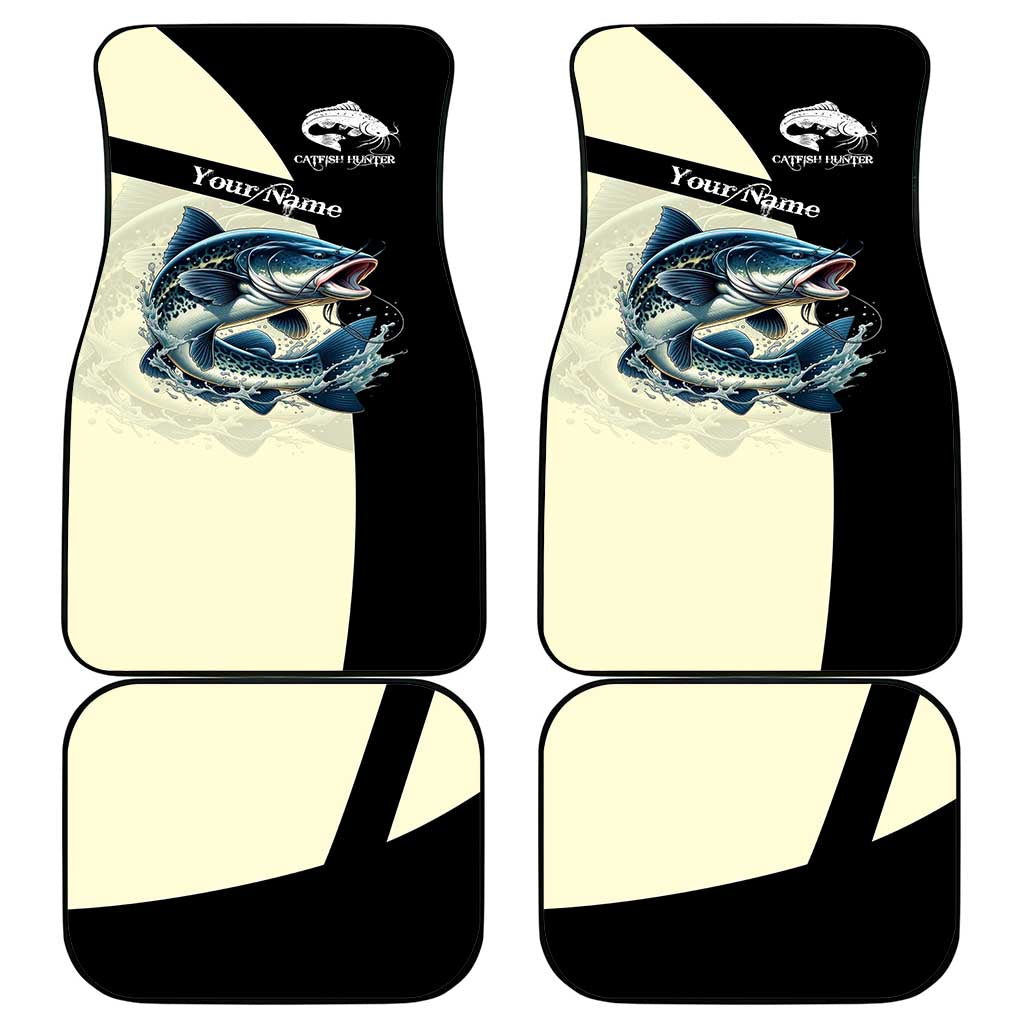 Catfish Fishing Customize Name Car Mats Splash Effect and Black Cream Split Design - Wonder Print Shop