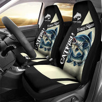 Catfish Fishing Customize Name Car Seat Cover Splash Effect and Black Cream Split Design - Wonder Print Shop