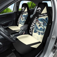 Catfish Fishing Customize Name Car Seat Cover Splash Effect and Black Cream Split Design - Wonder Print Shop