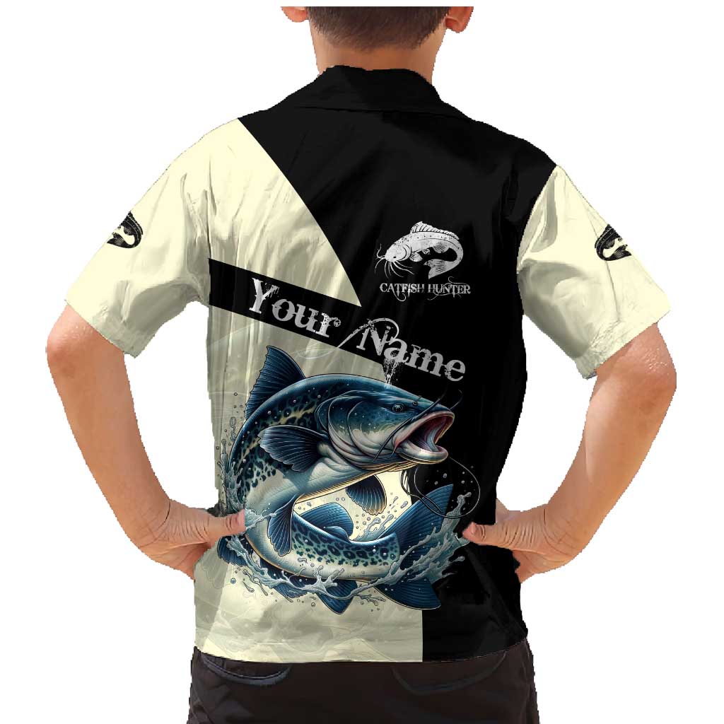 Catfish Fishing Customize Name Family Matching Mermaid Dress and Hawaiian Shirt Splash Effect and Black Cream Split Design - Wonder Print Shop