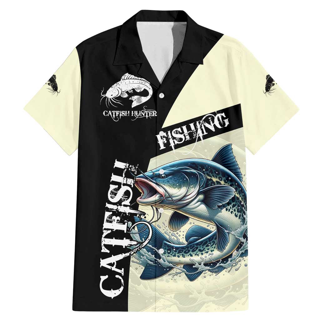 Catfish Fishing Customize Name Family Matching Mermaid Dress and Hawaiian Shirt Splash Effect and Black Cream Split Design - Wonder Print Shop