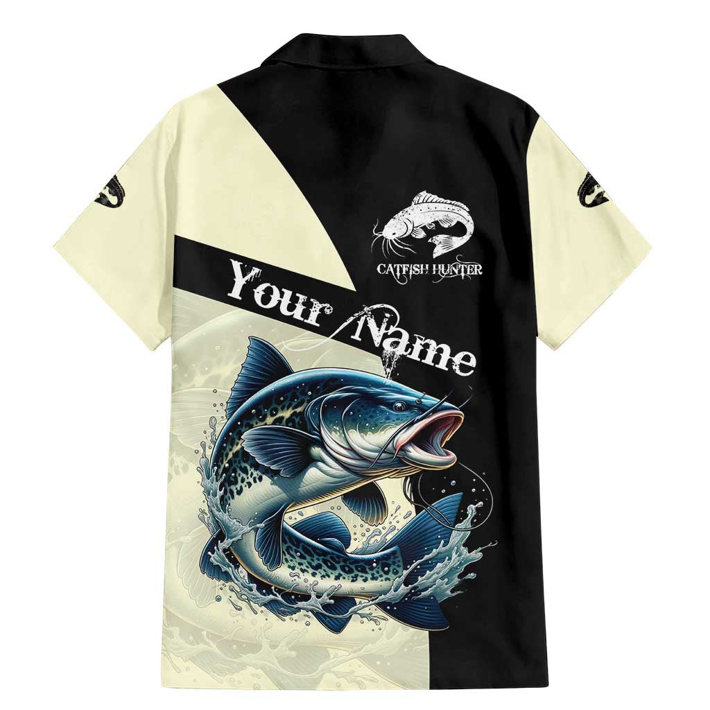 Catfish Fishing Customize Name Family Matching Mermaid Dress and Hawaiian Shirt Splash Effect and Black Cream Split Design - Wonder Print Shop