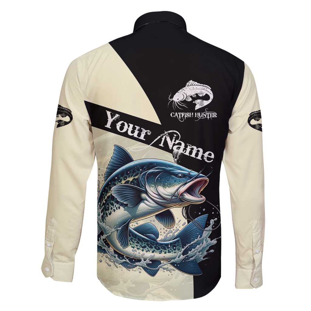 Catfish Fishing Customize Name Family Matching Mermaid Dress and Hawaiian Shirt Splash Effect and Black Cream Split Design - Wonder Print Shop