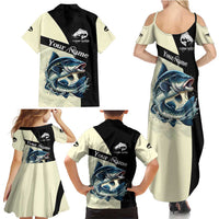 Catfish Fishing Customize Name Family Matching Summer Maxi Dress and Hawaiian Shirt Splash Effect and Black Cream Split Design - Wonder Print Shop
