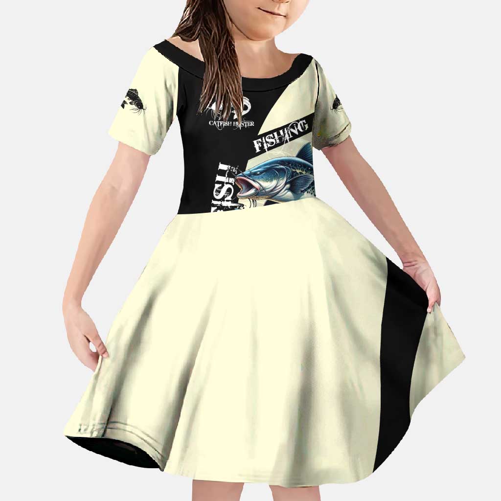 Catfish Fishing Customize Name Family Matching Tank Maxi Dress and Hawaiian Shirt Splash Effect and Black Cream Split Design - Wonder Print Shop