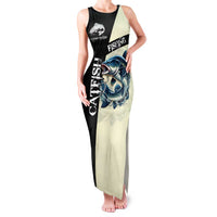 Catfish Fishing Customize Name Family Matching Tank Maxi Dress and Hawaiian Shirt Splash Effect and Black Cream Split Design - Wonder Print Shop