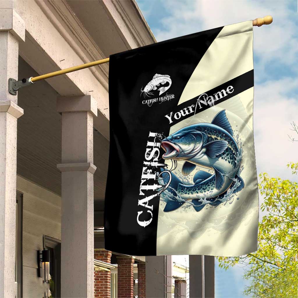 Catfish Fishing Customize Name Garden Flag Splash Effect and Black Cream Split Design - Wonder Print Shop