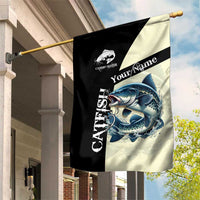 Catfish Fishing Customize Name Garden Flag Splash Effect and Black Cream Split Design - Wonder Print Shop