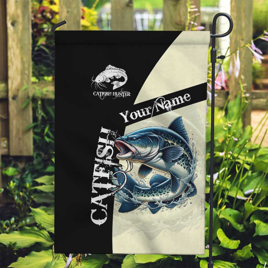 Catfish Fishing Customize Name Garden Flag Splash Effect and Black Cream Split Design - Wonder Print Shop