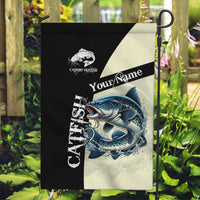 Catfish Fishing Customize Name Garden Flag Splash Effect and Black Cream Split Design - Wonder Print Shop
