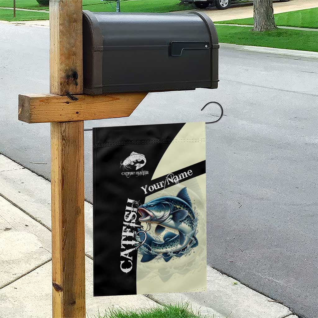 Catfish Fishing Customize Name Garden Flag Splash Effect and Black Cream Split Design - Wonder Print Shop