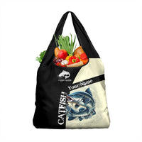 Catfish Fishing Customize Name Grocery Bag Splash Effect and Black Cream Split Design - Wonder Print Shop