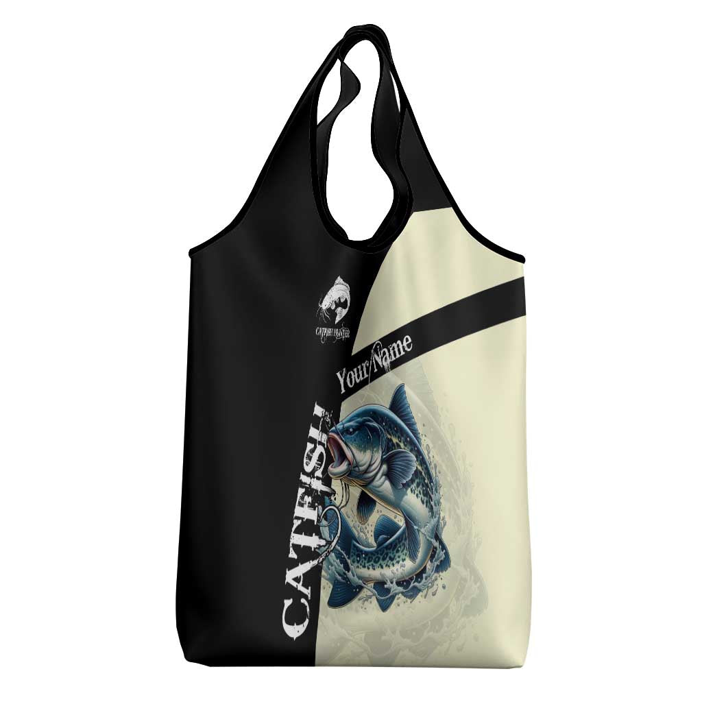 Catfish Fishing Customize Name Grocery Bag Splash Effect and Black Cream Split Design - Wonder Print Shop