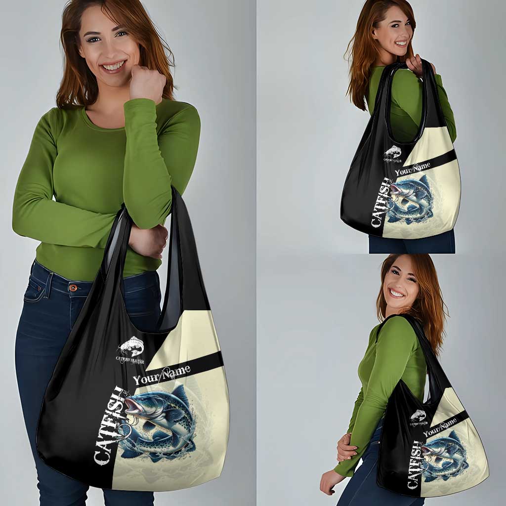 Catfish Fishing Customize Name Grocery Bag Splash Effect and Black Cream Split Design - Wonder Print Shop