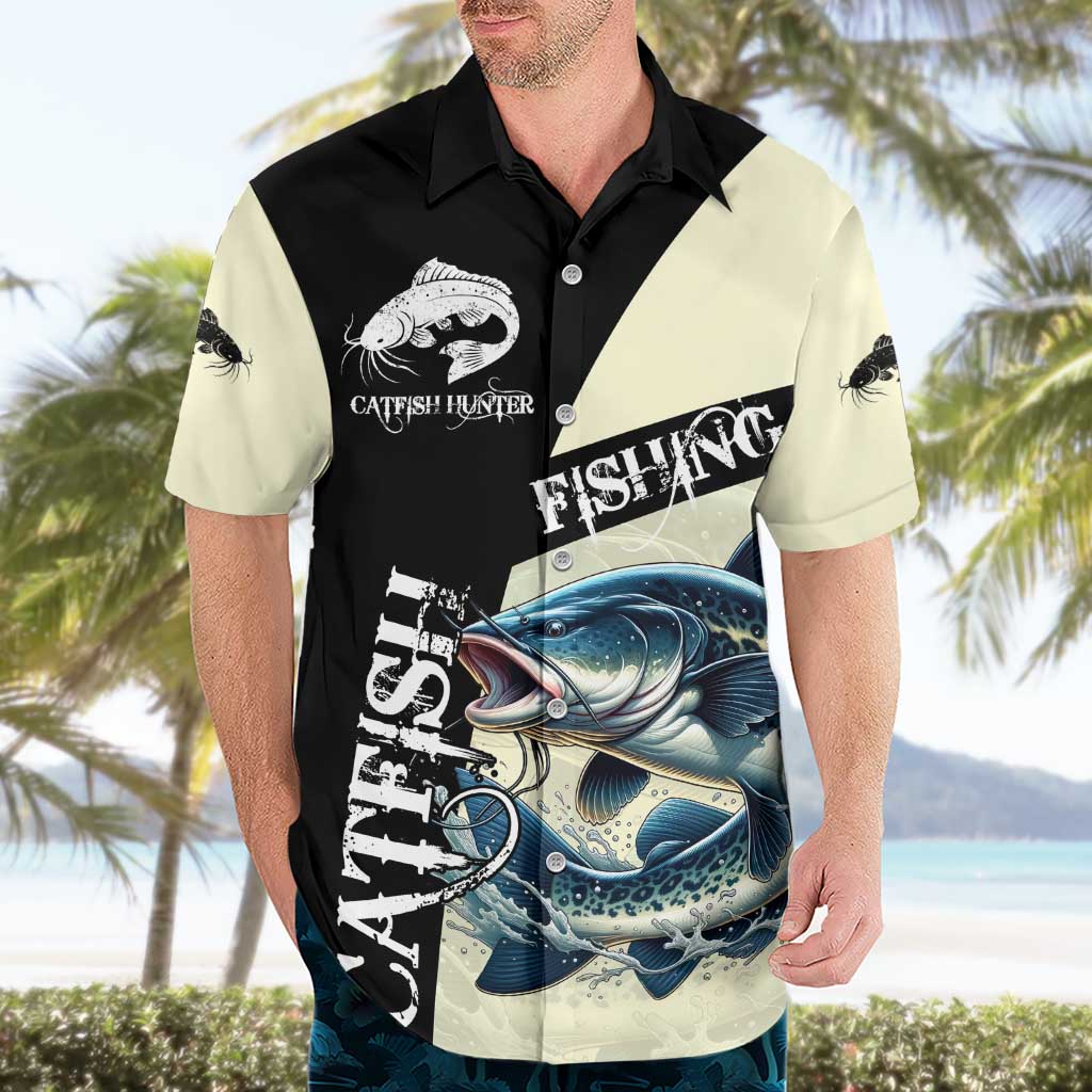 Catfish Fishing Customize Name Hawaiian Shirt Splash Effect and Black Cream Split Design - Wonder Print Shop