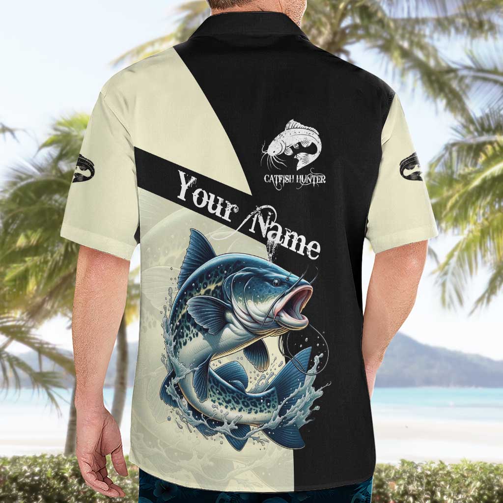 Catfish Fishing Customize Name Hawaiian Shirt Splash Effect and Black Cream Split Design - Wonder Print Shop