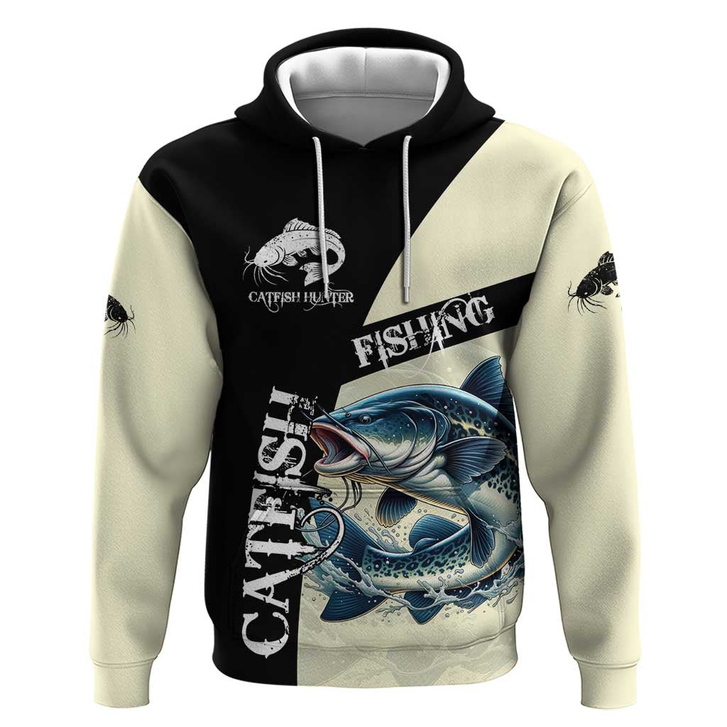 Catfish Fishing Customize Name Hoodie Splash Effect and Black Cream Split Design - Wonder Print Shop