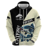 Catfish Fishing Customize Name Hoodie Splash Effect and Black Cream Split Design - Wonder Print Shop