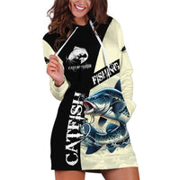 Catfish Fishing Customize Name Hoodie Dress Splash Effect and Black Cream Split Design - Wonder Print Shop