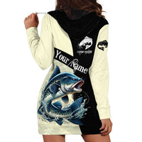 Catfish Fishing Customize Name Hoodie Dress Splash Effect and Black Cream Split Design - Wonder Print Shop