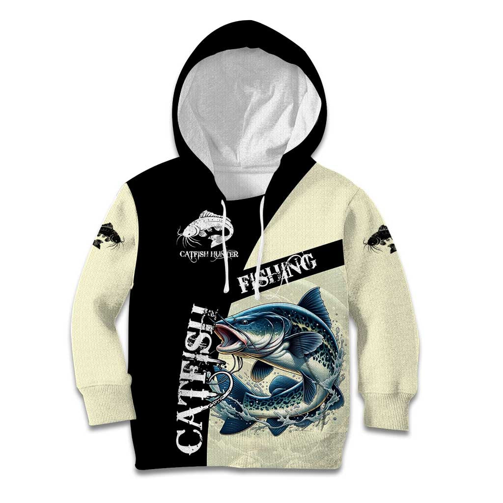 Catfish Fishing Customize Name Kid Hoodie Splash Effect and Black Cream Split Design - Wonder Print Shop