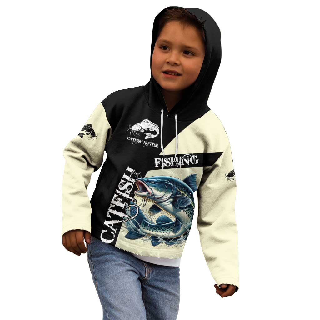 Catfish Fishing Customize Name Kid Hoodie Splash Effect and Black Cream Split Design - Wonder Print Shop