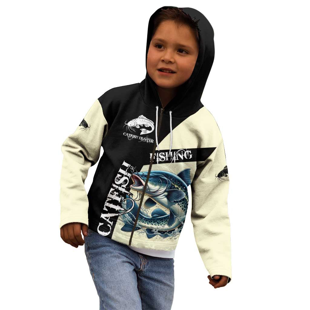 Catfish Fishing Customize Name Kid Hoodie Splash Effect and Black Cream Split Design - Wonder Print Shop