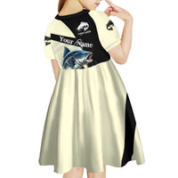 Catfish Fishing Customize Name Kid Short Sleeve Dress Splash Effect and Black Cream Split Design - Wonder Print Shop