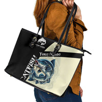 Catfish Fishing Customize Name Leather Tote Bag Splash Effect and Black Cream Split Design - Wonder Print Shop