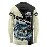 Catfish Fishing Customize Name Long Sleeve Shirt Splash Effect and Black Cream Split Design - Wonder Print Shop