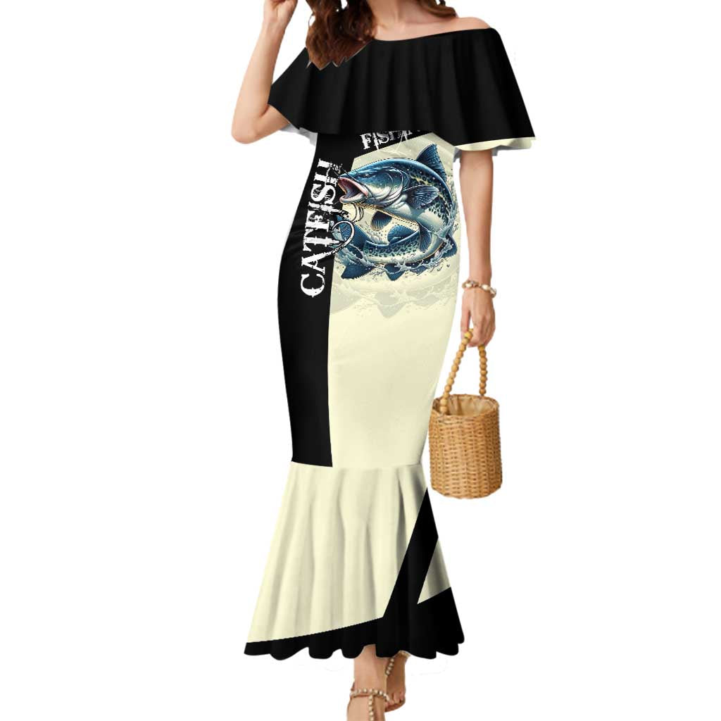 Catfish Fishing Customize Name Mermaid Dress Splash Effect and Black Cream Split Design - Wonder Print Shop