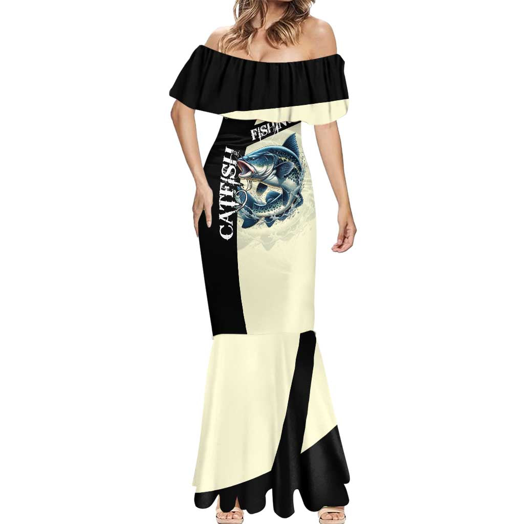 Catfish Fishing Customize Name Mermaid Dress Splash Effect and Black Cream Split Design - Wonder Print Shop