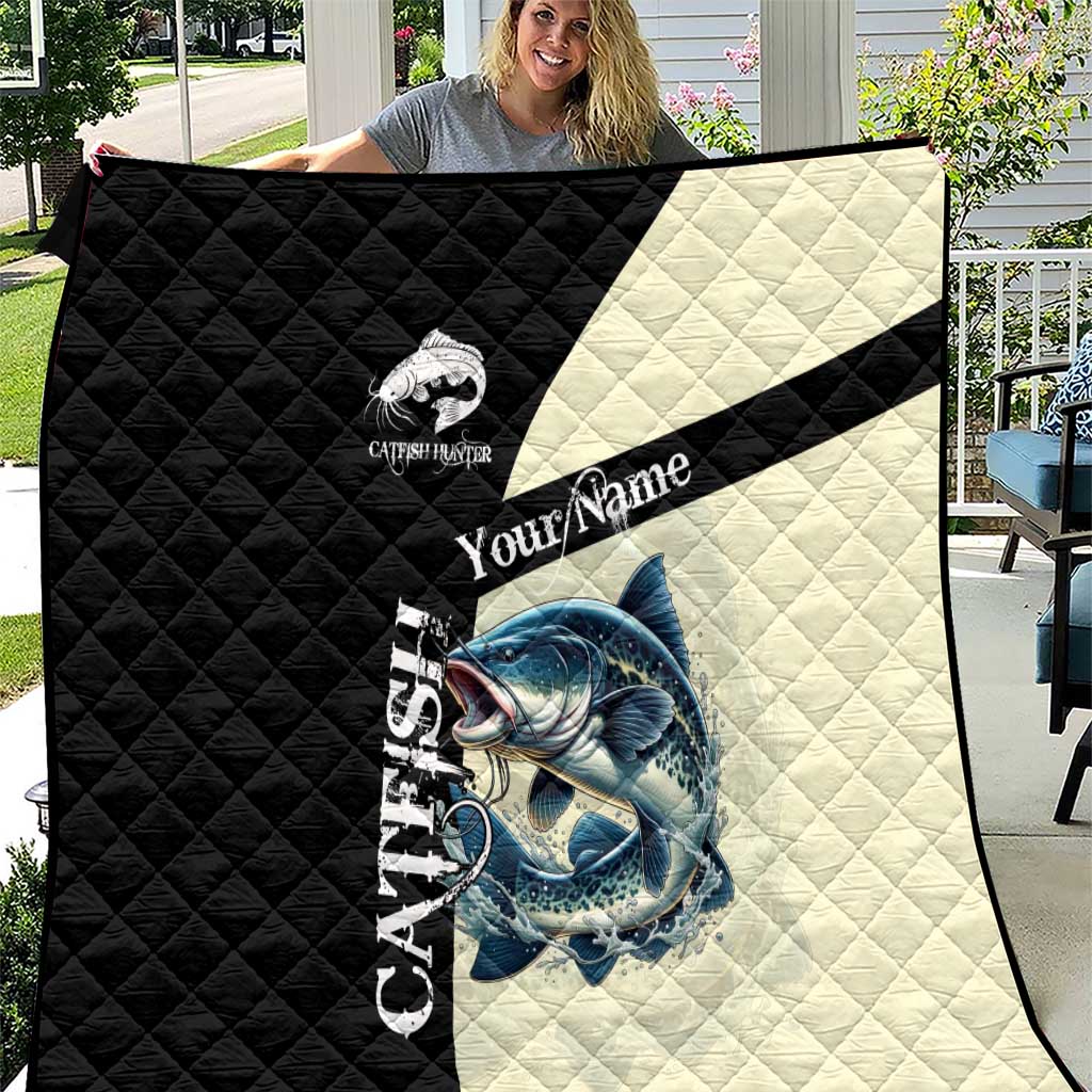 Catfish Fishing Customize Name Quilt Splash Effect and Black Cream Split Design - Wonder Print Shop