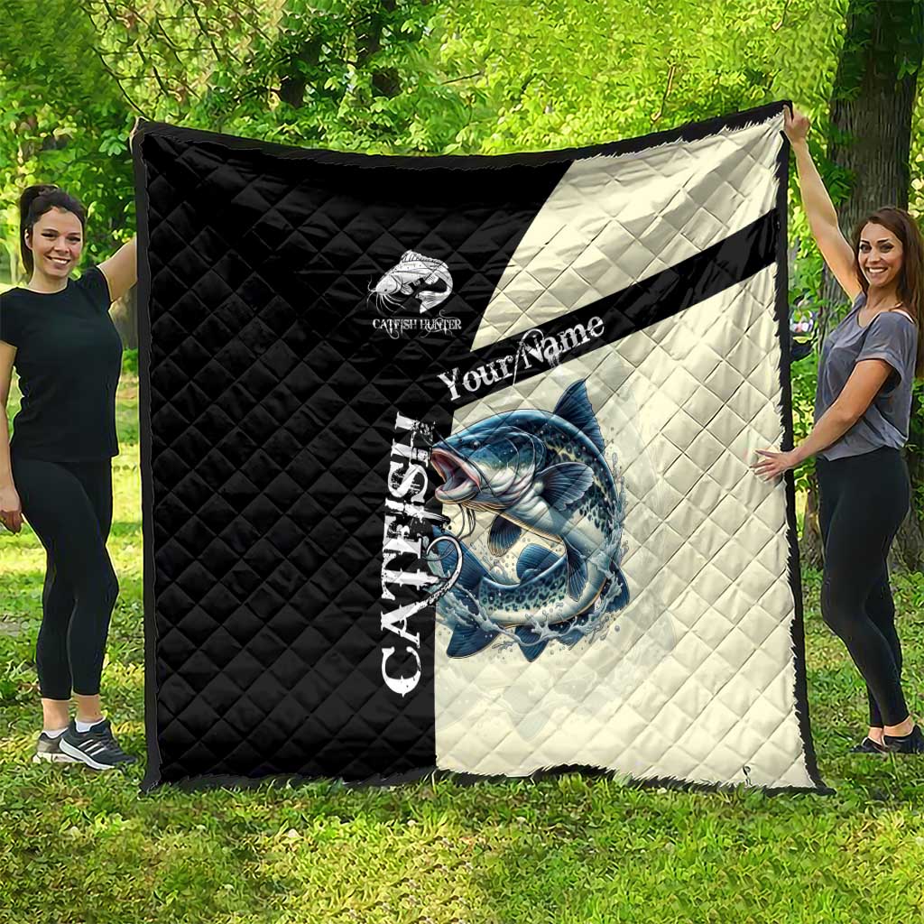 Catfish Fishing Customize Name Quilt Splash Effect and Black Cream Split Design - Wonder Print Shop