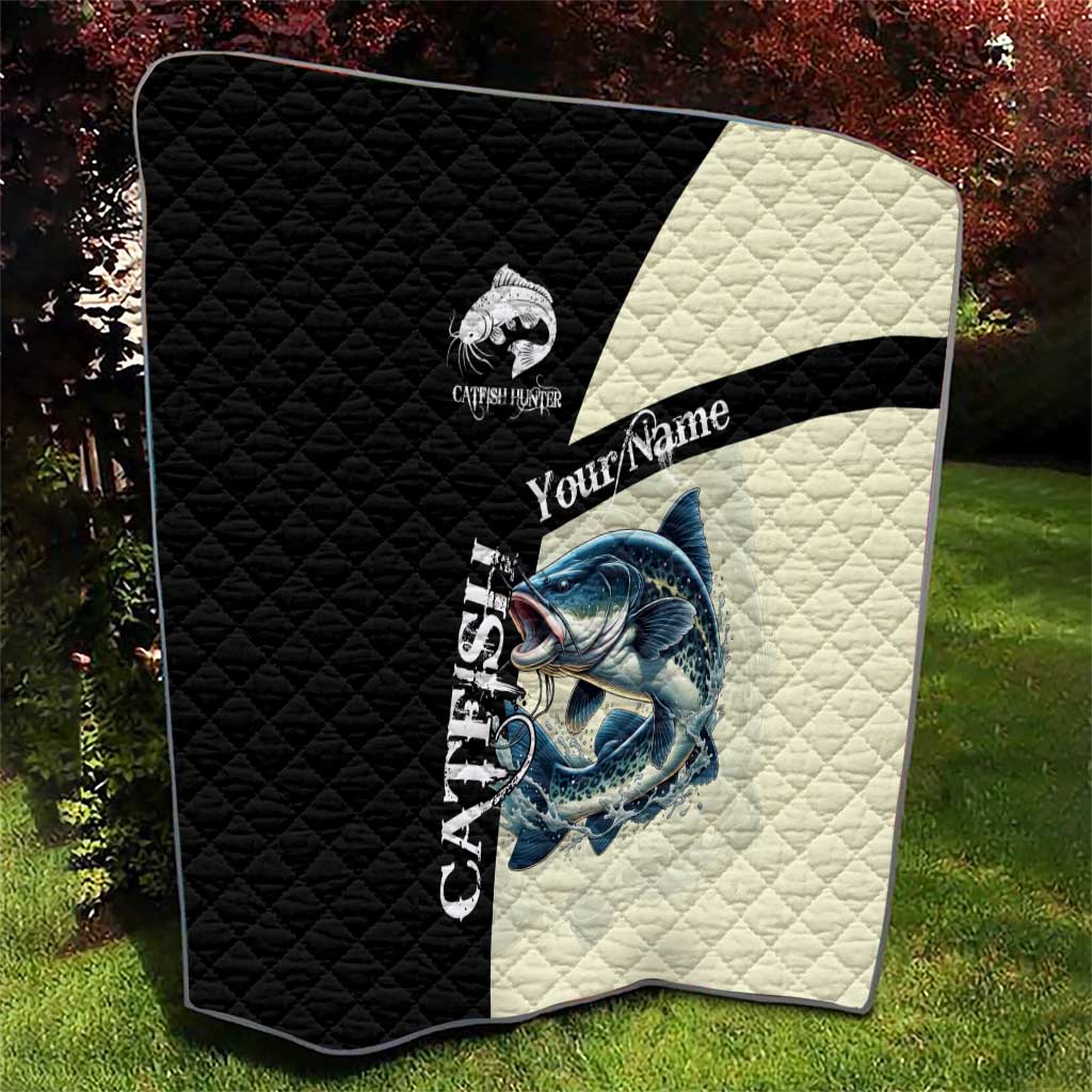 Catfish Fishing Customize Name Quilt Splash Effect and Black Cream Split Design - Wonder Print Shop