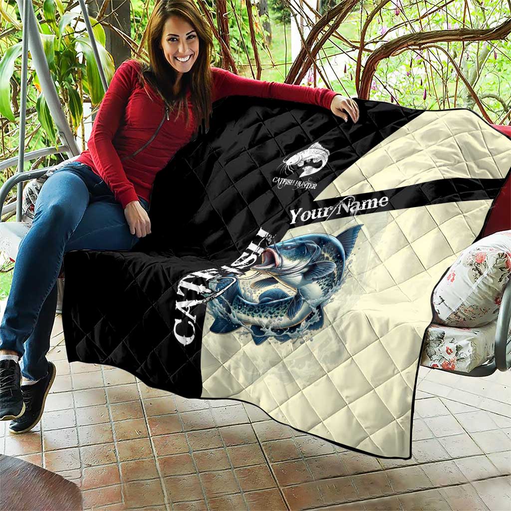 Catfish Fishing Customize Name Quilt Splash Effect and Black Cream Split Design - Wonder Print Shop