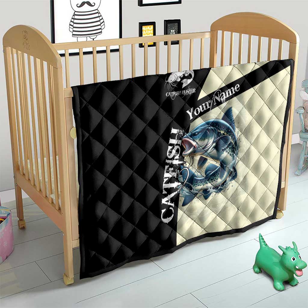Catfish Fishing Customize Name Quilt Splash Effect and Black Cream Split Design - Wonder Print Shop