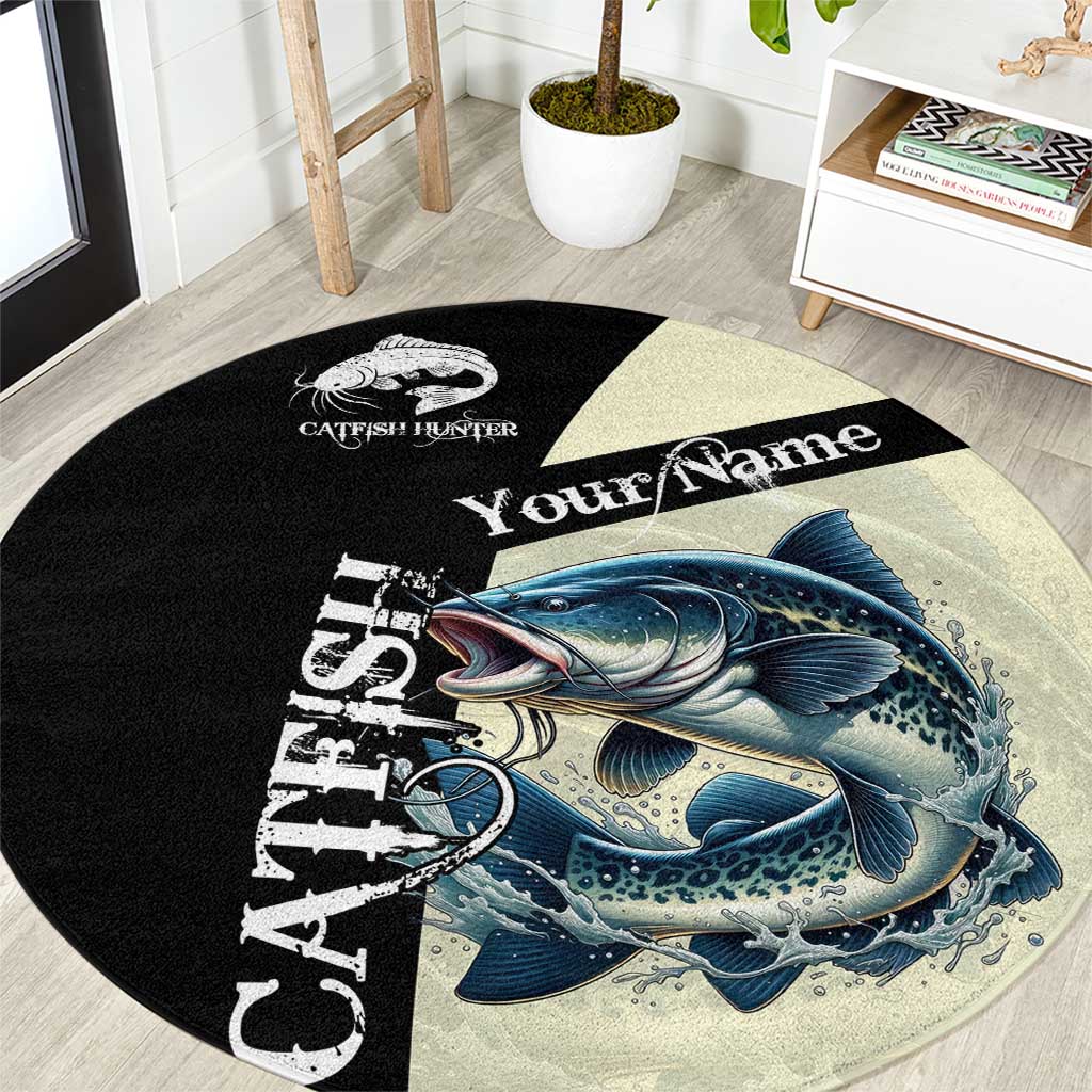 Catfish Fishing Customize Name Round Carpet Splash Effect and Black Cream Split Design - Wonder Print Shop