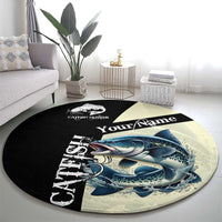 Catfish Fishing Customize Name Round Carpet Splash Effect and Black Cream Split Design - Wonder Print Shop