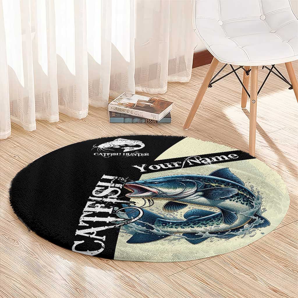 Catfish Fishing Customize Name Round Carpet Splash Effect and Black Cream Split Design - Wonder Print Shop