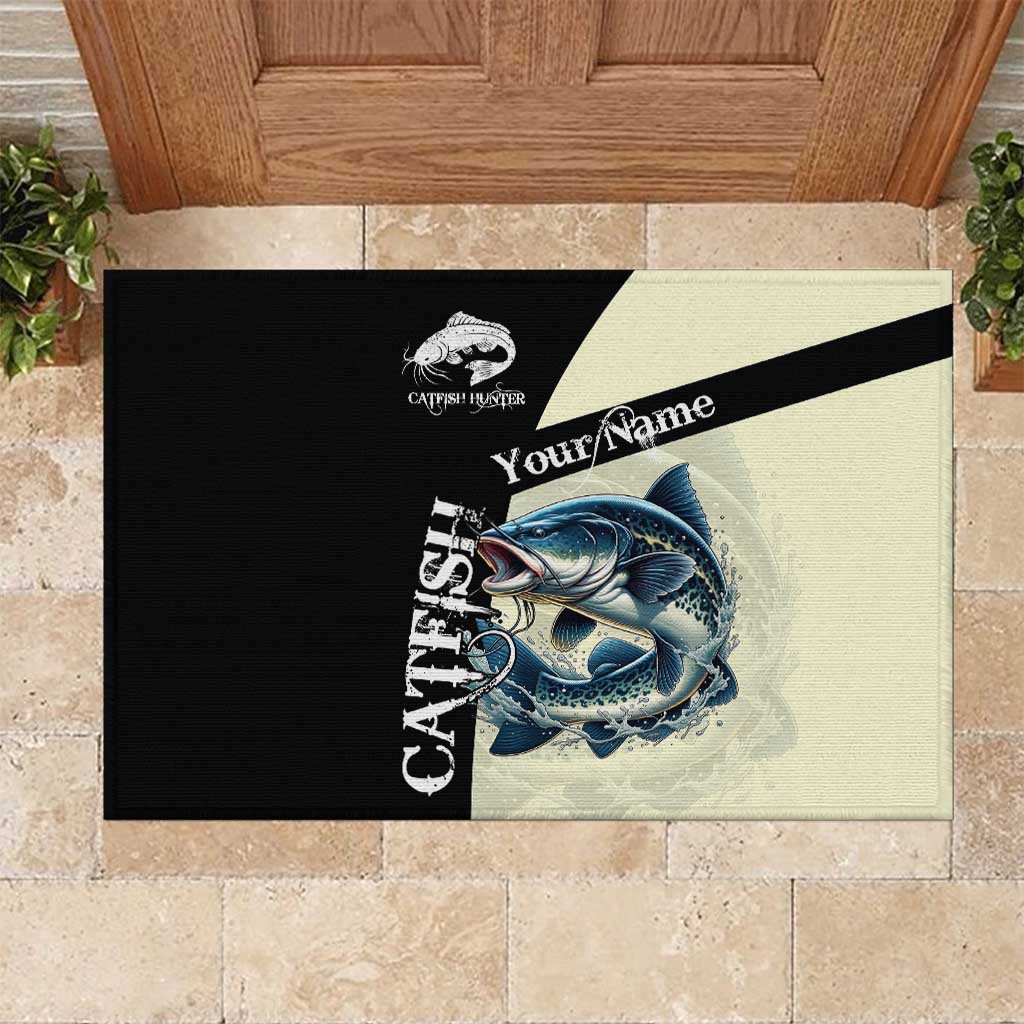 Catfish Fishing Customize Name Rubber Doormat Splash Effect and Black Cream Split Design - Wonder Print Shop