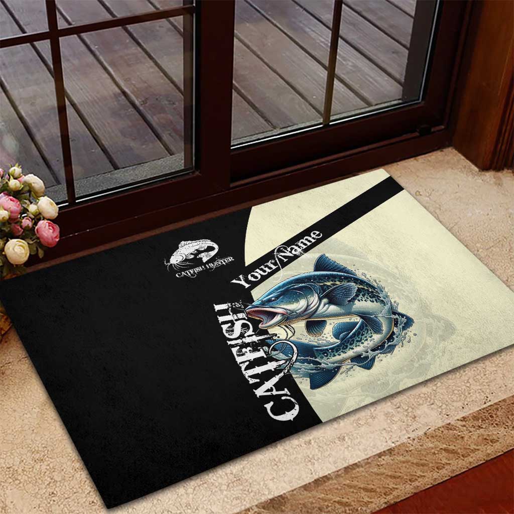 Catfish Fishing Customize Name Rubber Doormat Splash Effect and Black Cream Split Design - Wonder Print Shop