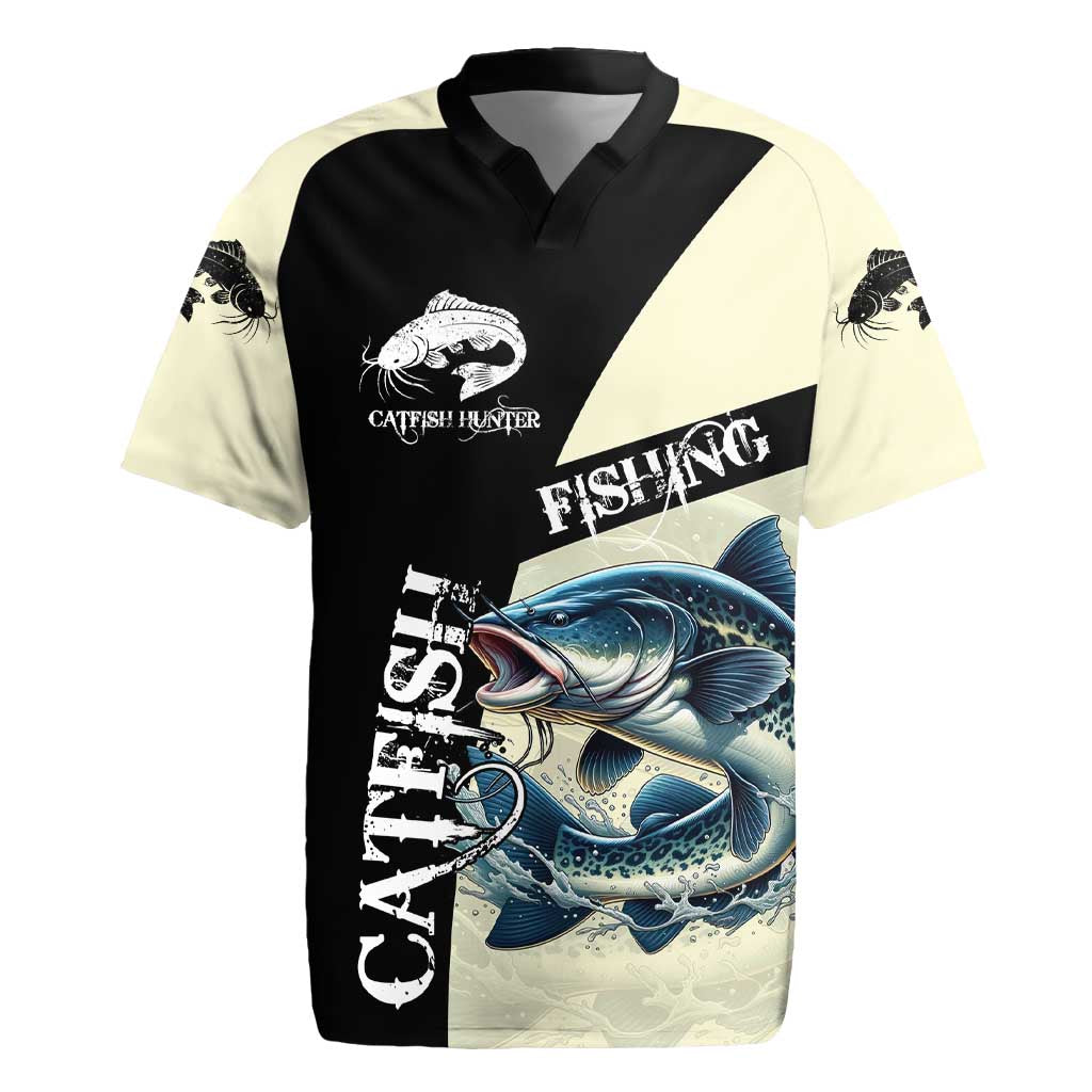 Catfish Fishing Customize Name Rugby Jersey Splash Effect and Black Cream Split Design - Wonder Print Shop